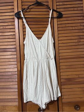 Lightweight Cream Romper with V-Neck